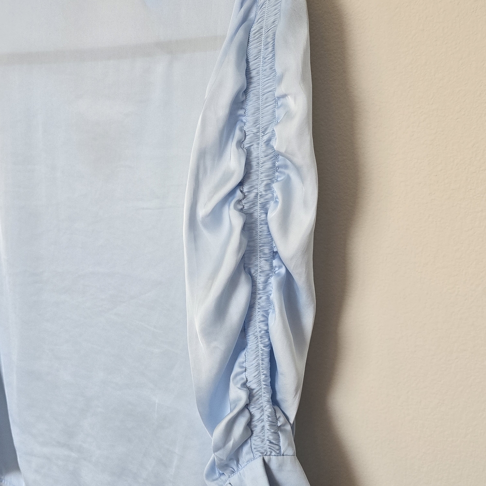 White House Black Market Light Blue Blouse With Rouched Sleeves - Picture 8 of 8